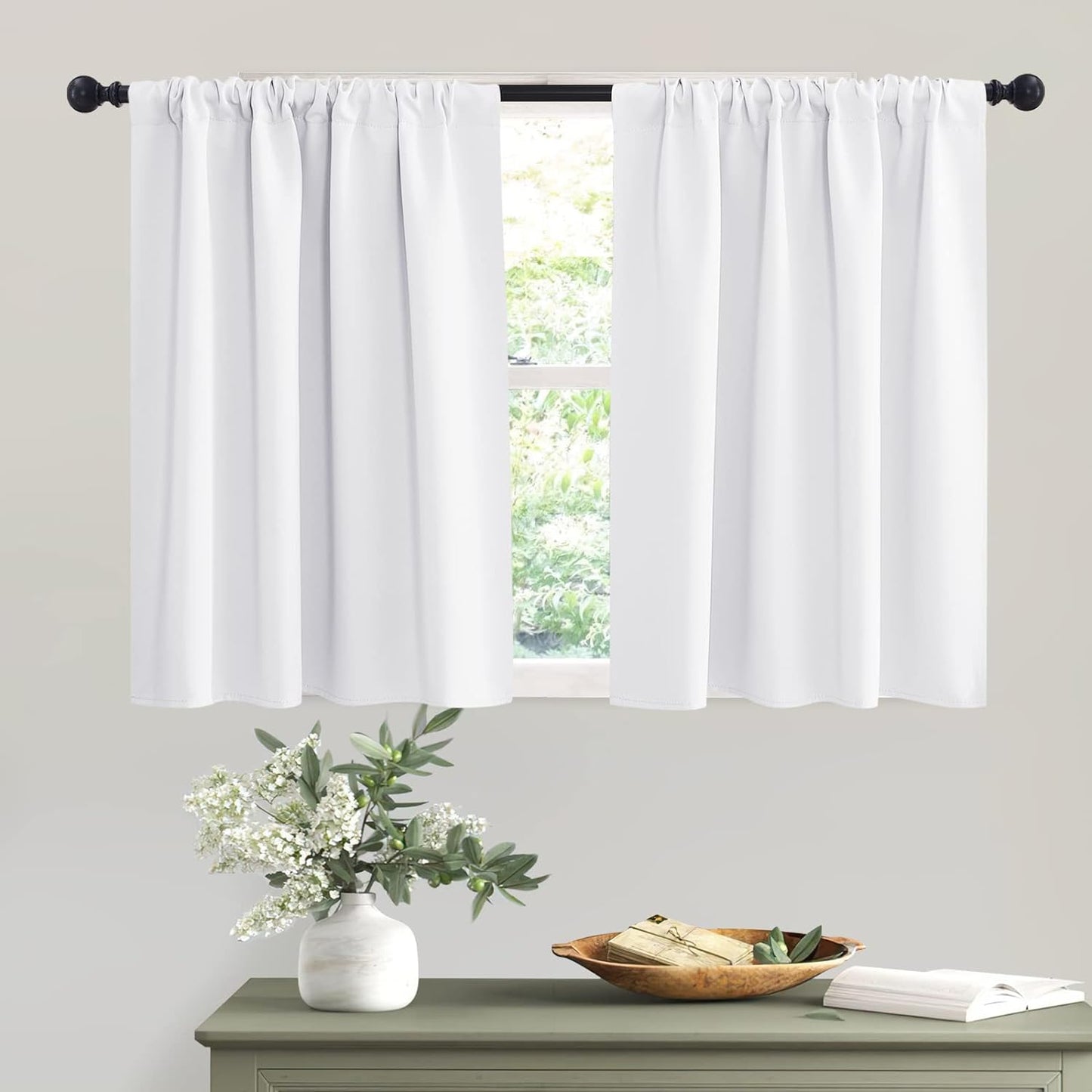 RYB HOME Room Darkening Curtains for Small Window Lower Portion Decor Energy Saving Drapes for