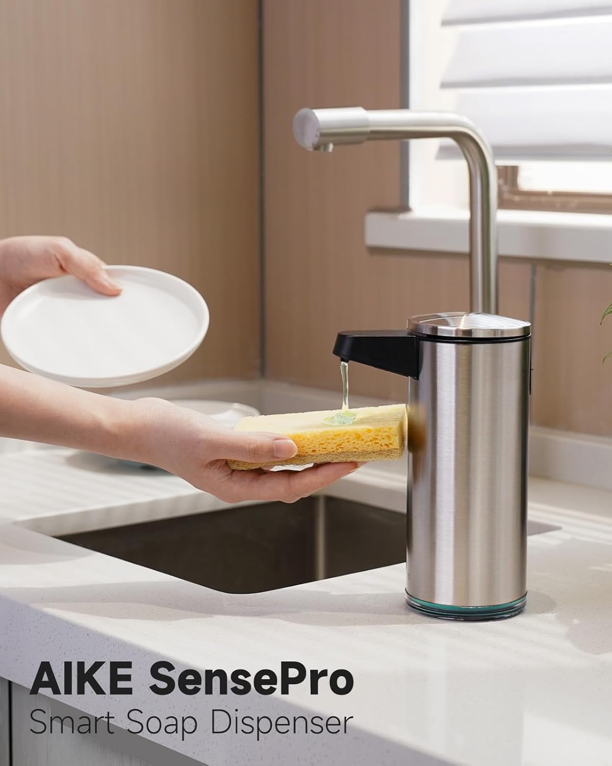 AIKE SensePro Automatic Soap Dispenser Type-C Rechargeable, Brushed Stainless Steel Finish 12.8