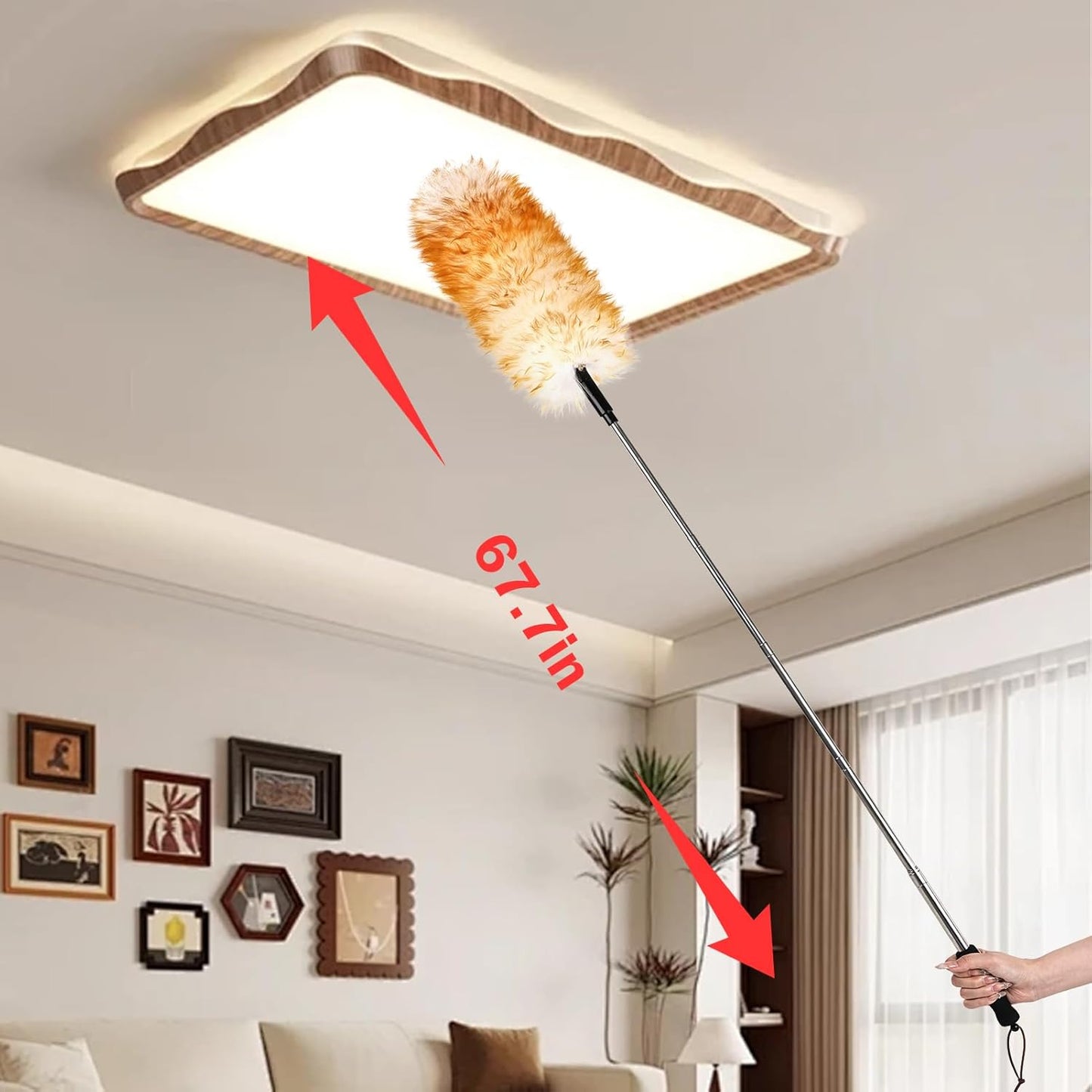 Lambswool Extendable Duster,67.7Inch Telescoping Feather Dusters with Stainless Steel Extension