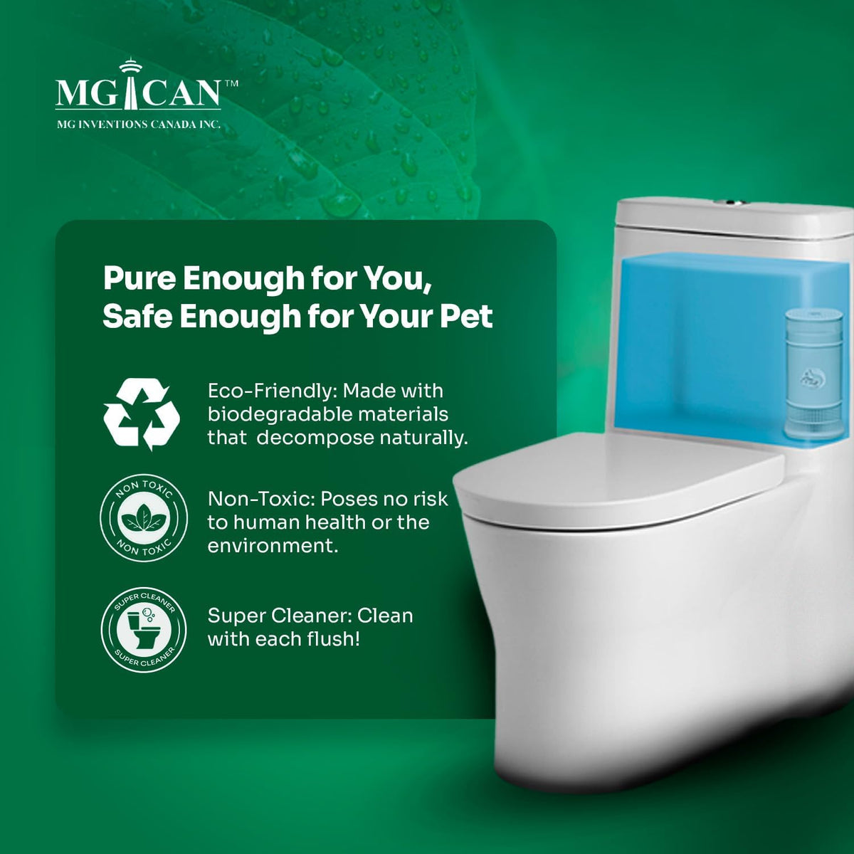 MGICAN Patented Automatic Toilet Cleaning System(ATCS) | Non-Toxic | Bleach Free & Long-Lasting |