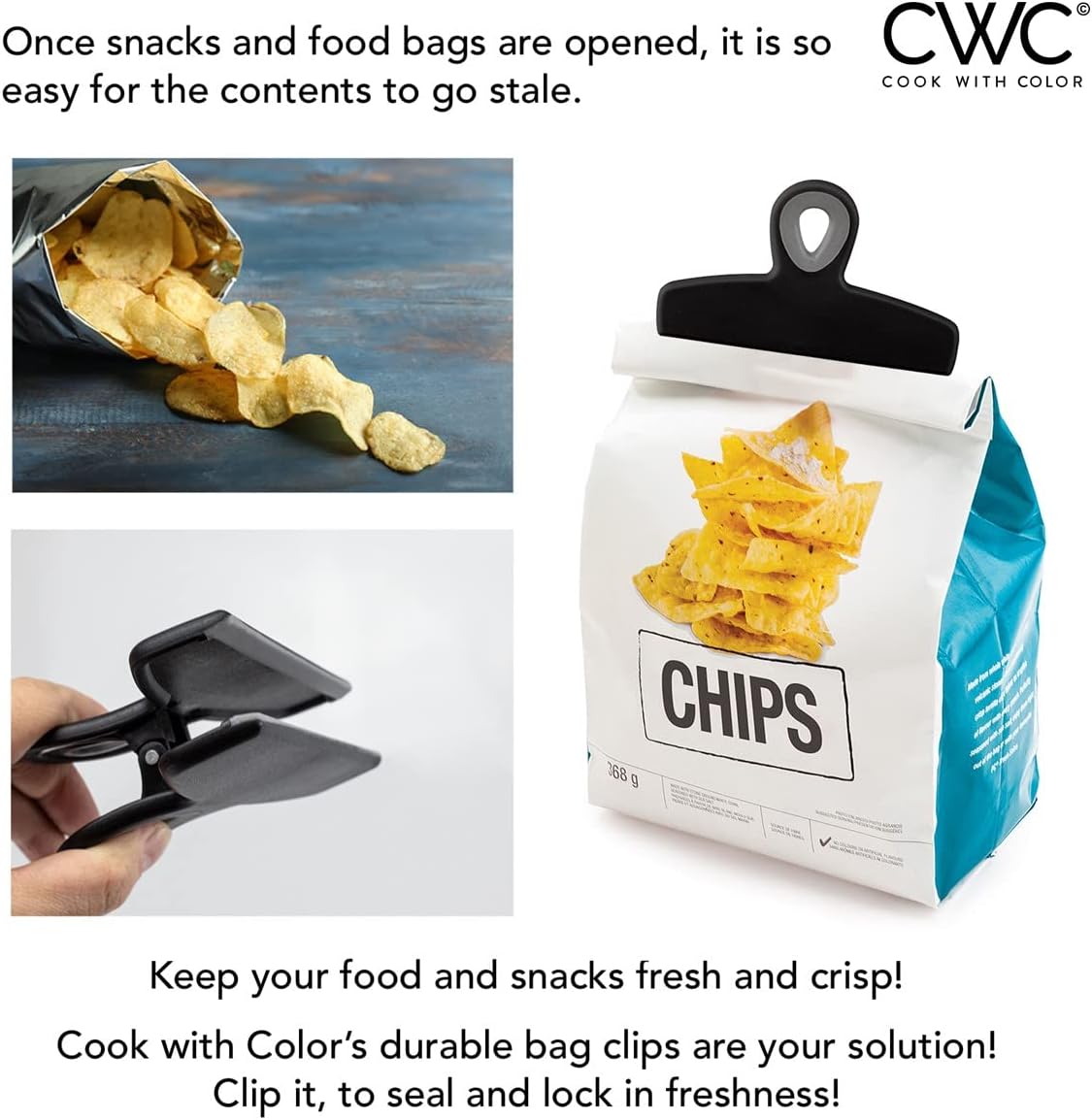 COOK WITH COLOR Bag Clips - Heavy Duty Chip Clip and Refrigerator Magnet Clips for Food Storage
