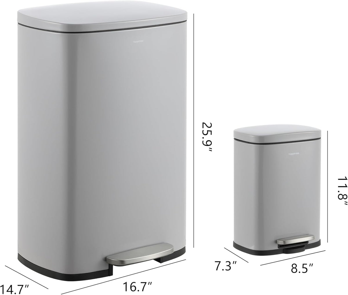 happimess HPM1006I Connor Rectangular 13-Gallon Trash Can with Soft-Close Lid and Free Mini Trash