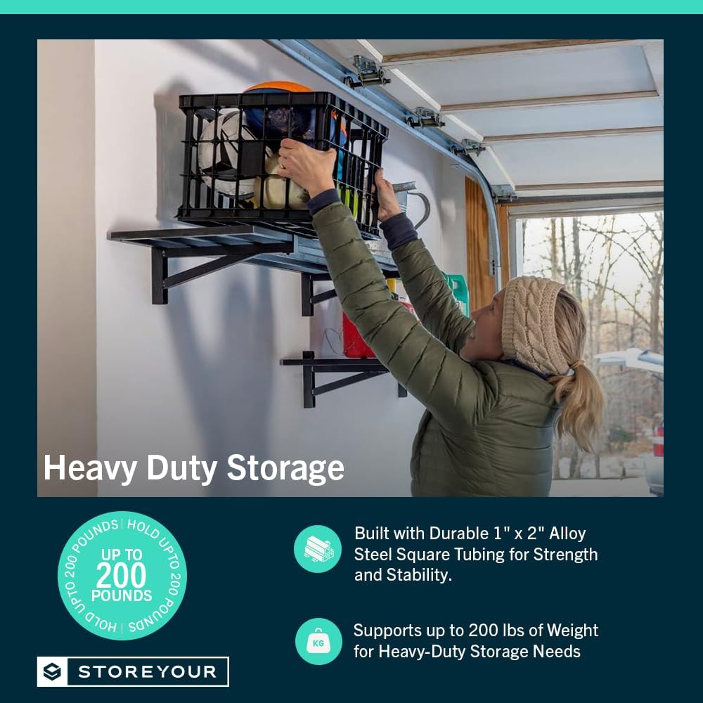 StoreYourBoard 2-Pack Heavy Duty Wall Shelves – Wall-Mounted Garage Storage Shelving and