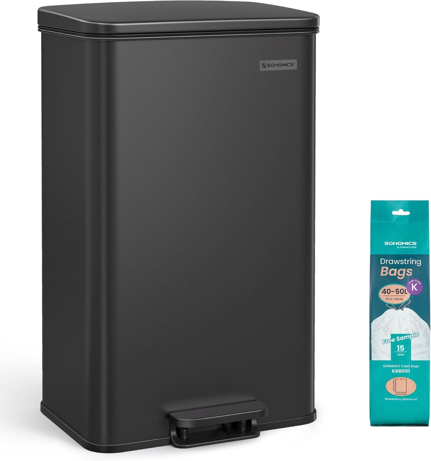 SONGMICS Kitchen Trash Can, 10.5 Gallon (40 L) Garbage Can, Large Step Trash Bin with Lid