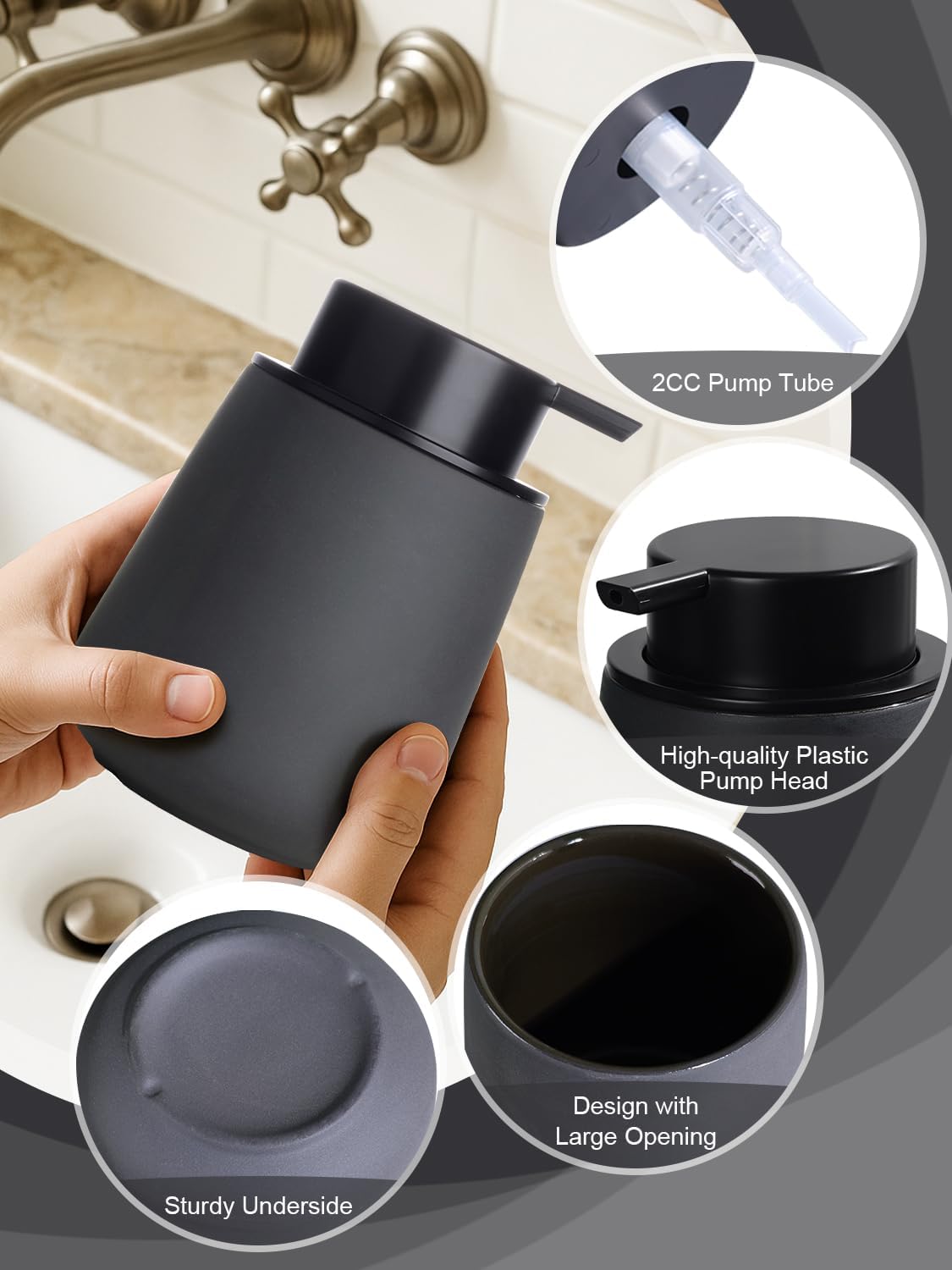INGOFIN Ceramic Lotion Dispenser - 12oz Refillable Hand Soap Dispenser Bathroom, Modern Liquid Soap