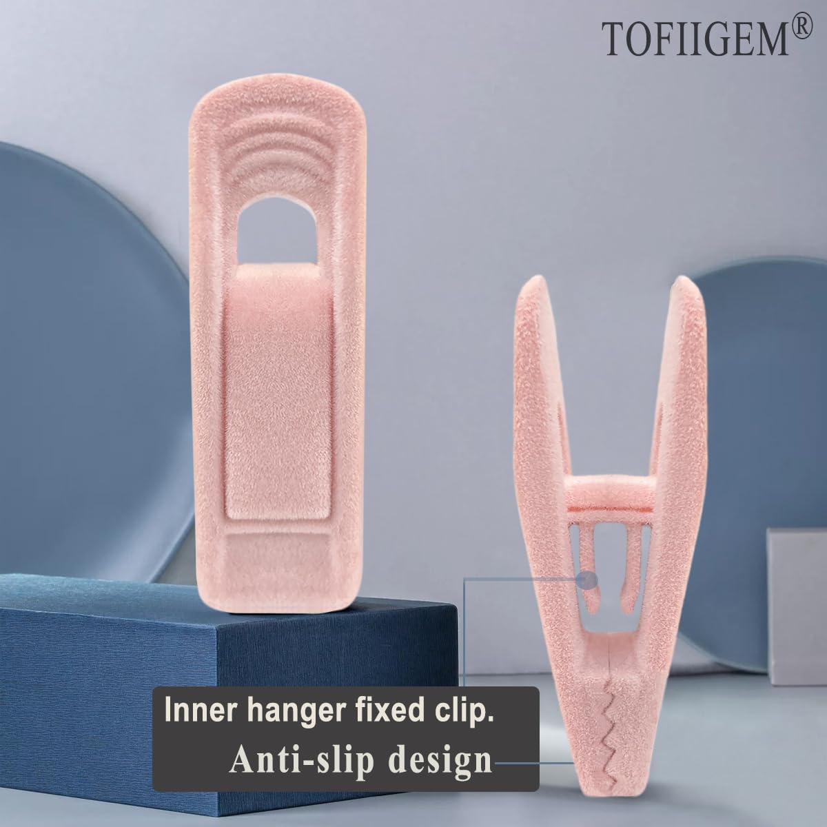 Light Pink Velvet Hangers Clips 20 PCS, Non-Slip Velvet Clip for Pant Skirt Velvet Hangers, Strong