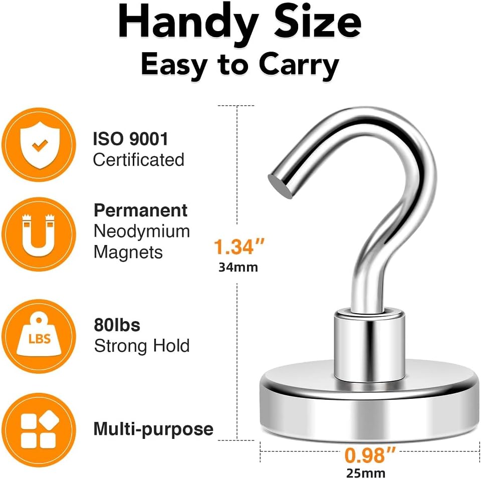 MIKEDE Magnetic Hooks, 80Lbs+ Heavy Duty Magnetic Hooks for Cruise Cabins, Super Neodymium Hanging