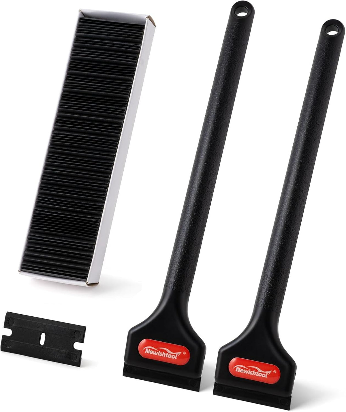 NEWISHTOOL 2 Pcs Long Handle Plastic Razor Blade Scraper With 100 PCS Spare Replacement Blades