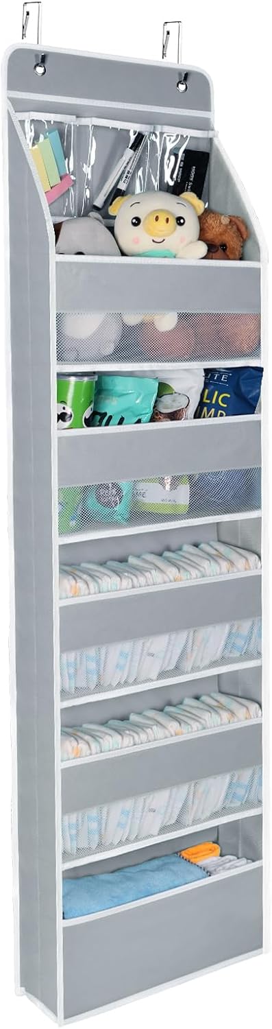 Univivi 6-Shelf Over Door Hanging Organizer Fabric Baby Door Storage with 5 Large Pockets and 3