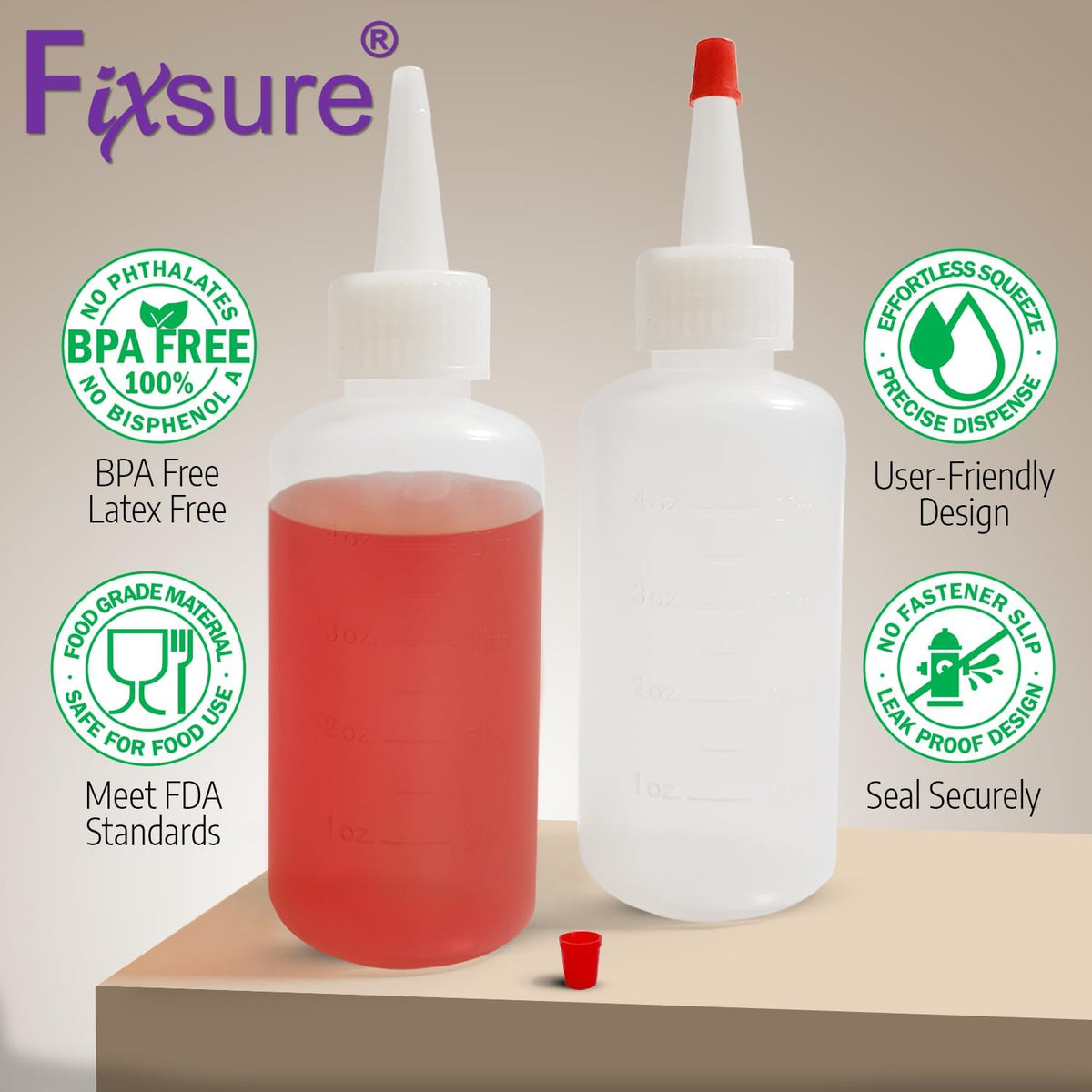 Plastic Squeeze Bottles with Red Tip Cap, 4 Oz Squirt Bottle For Ketchup, BBQ, Sauces, Syrup