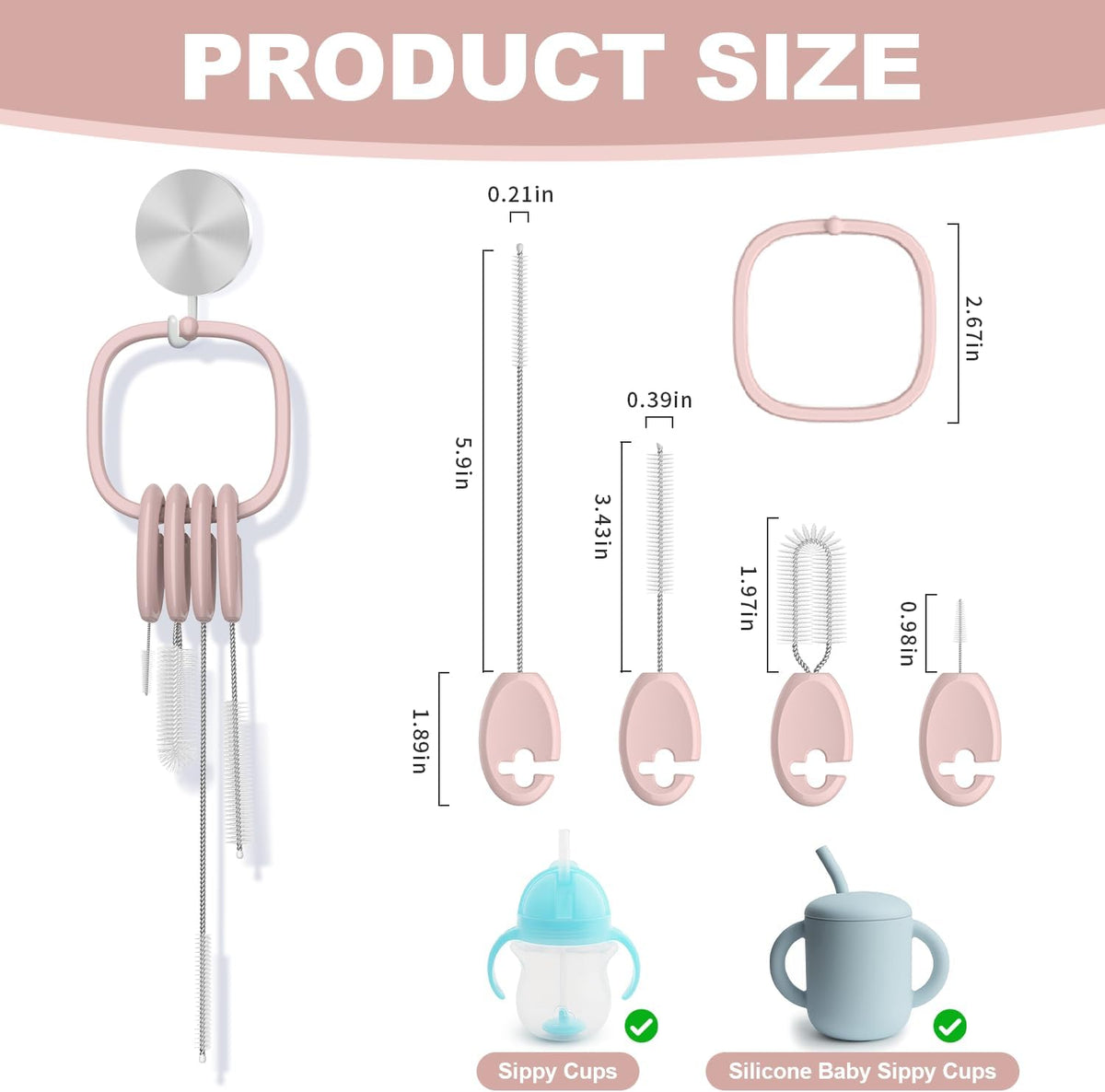 YOTIME Standing Straw Cleaner Brush Set, 4in1 Reusable Straw Brushes with Holder Ring, for Baby