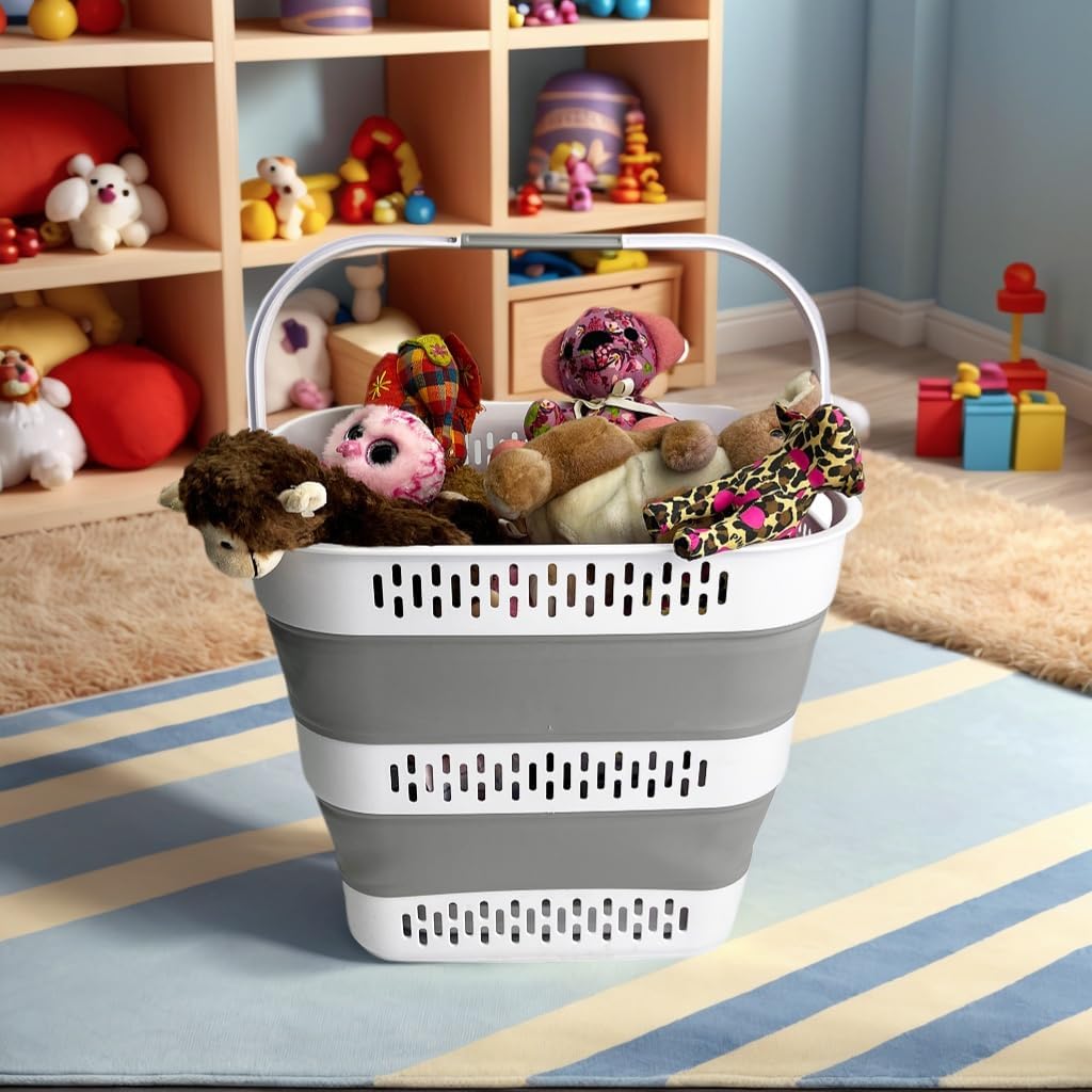 SAMMART 40L (10.5 Gallon) Collapsible Plastic Laundry Basket with Handles - Foldable Pop Up Storage