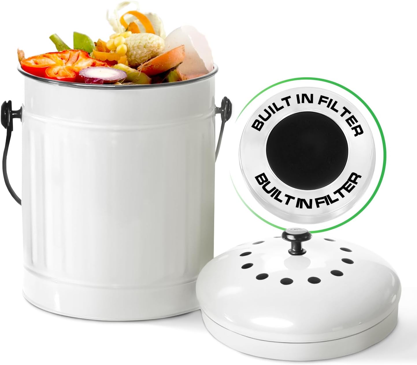 Plexon Countertop Compost Bin Kitchen with Lid, 1.5 Gallon Odorless Kitchen Compost Container