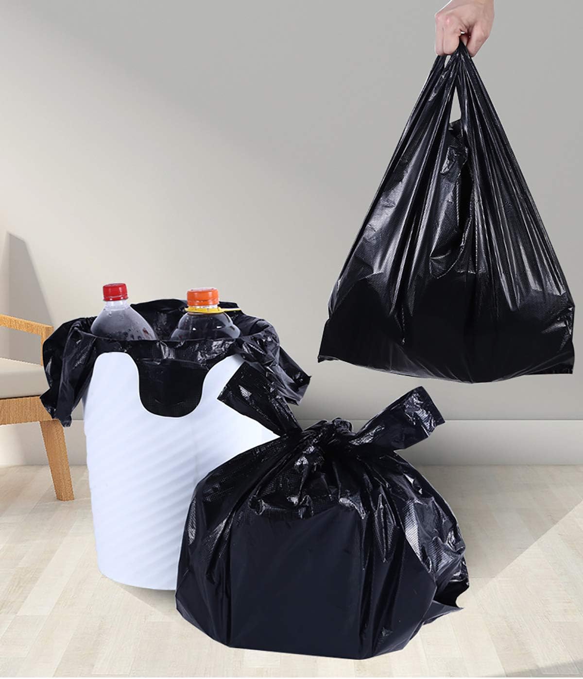 YYaaloa 100 pcs Black Trash Bags with Handles - 14x22 Super Thick 1.8mil Plastic Rubbish Bags for