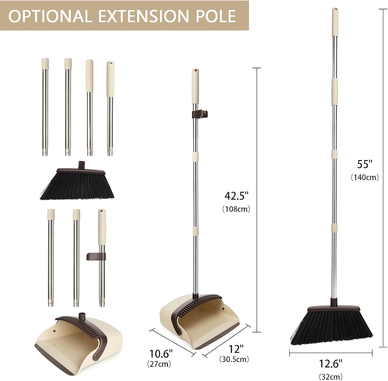 Broom and Dustpan Set, Dustpans with Broom Combo for Home, Heavy Dust Broom and Dustpan Combo, Long