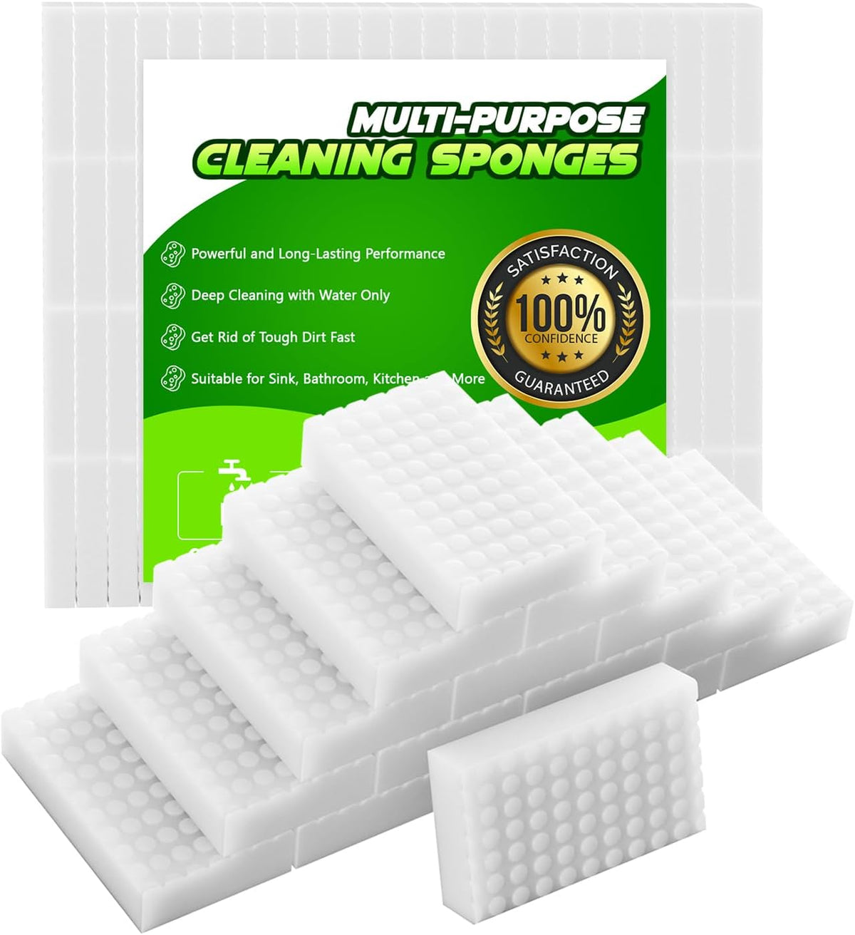 Sponge Eraser 50 Pack 2X Density and Long Lasting Melamine Sponges for Kitchen Bathroom Multi
