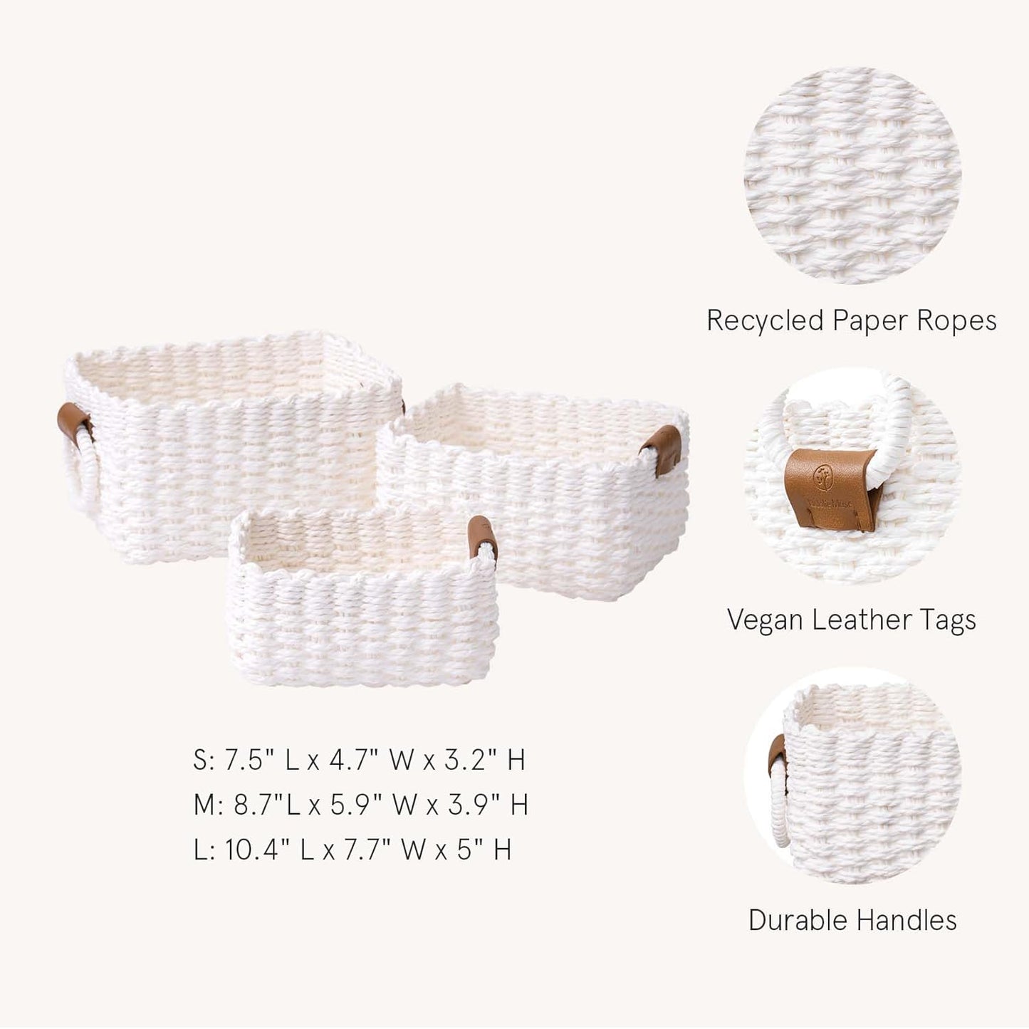 LA JOLIE MUSE Woven Storage Baskets for Organizing, Recycled Paper Rope Basket Bin Divider for