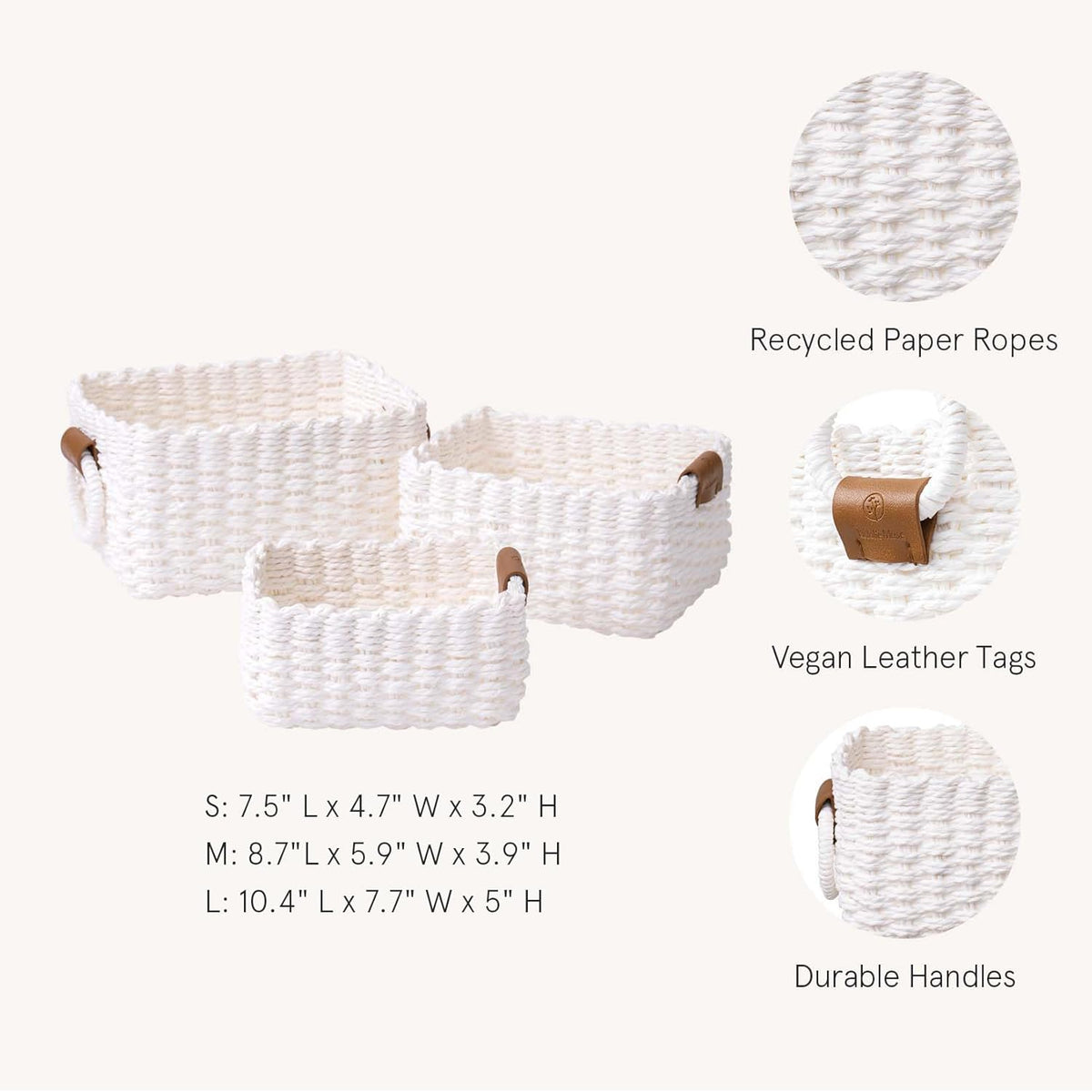LA JOLIE MUSE Woven Storage Baskets for Organizing, Recycled Paper Rope Basket Bin Divider for