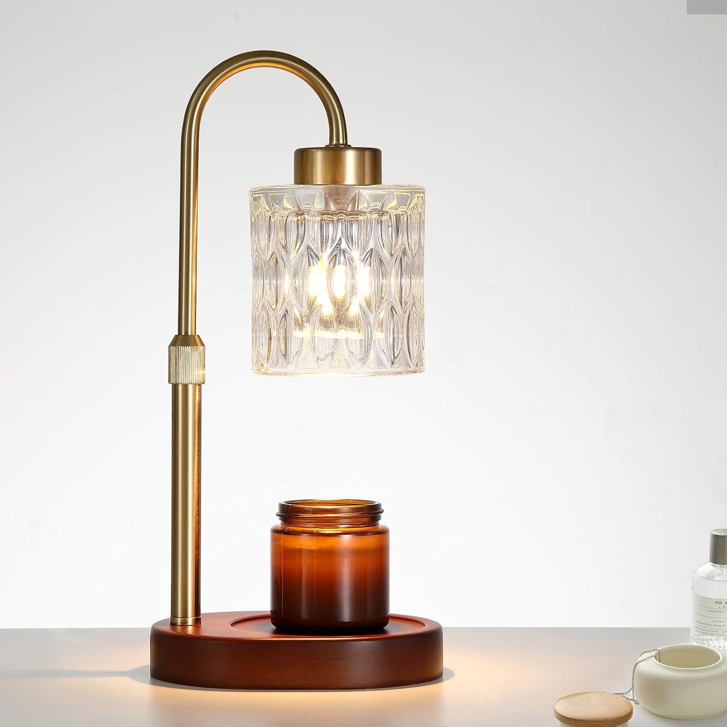 Candle Warmer Lamp with Dimmer and Timer,Home Decor Lamp for Scented Jar,Antique Brass Electric Wax