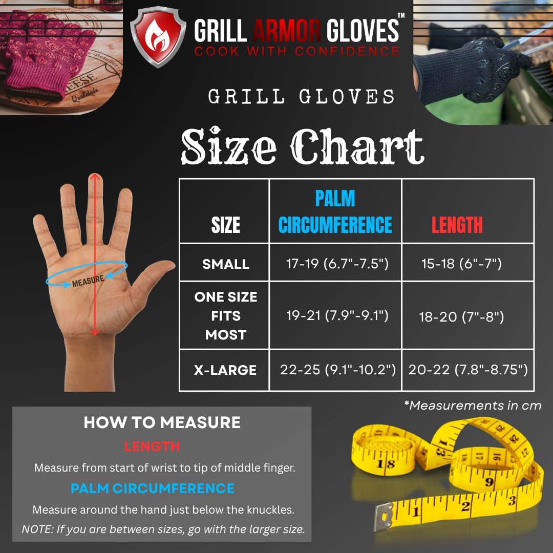 Grill Armor Oven Gloves 932°F Extreme Heat & Cut Resistant Oven Mitts with Fingers for BBQ