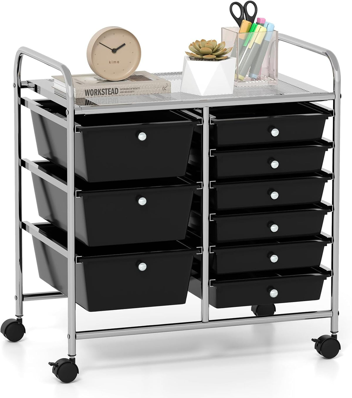 GOFLAME 9-Drawer Rolling Storage Cart, Mobile Utility Cart with Removable Drawers & Metal Frame