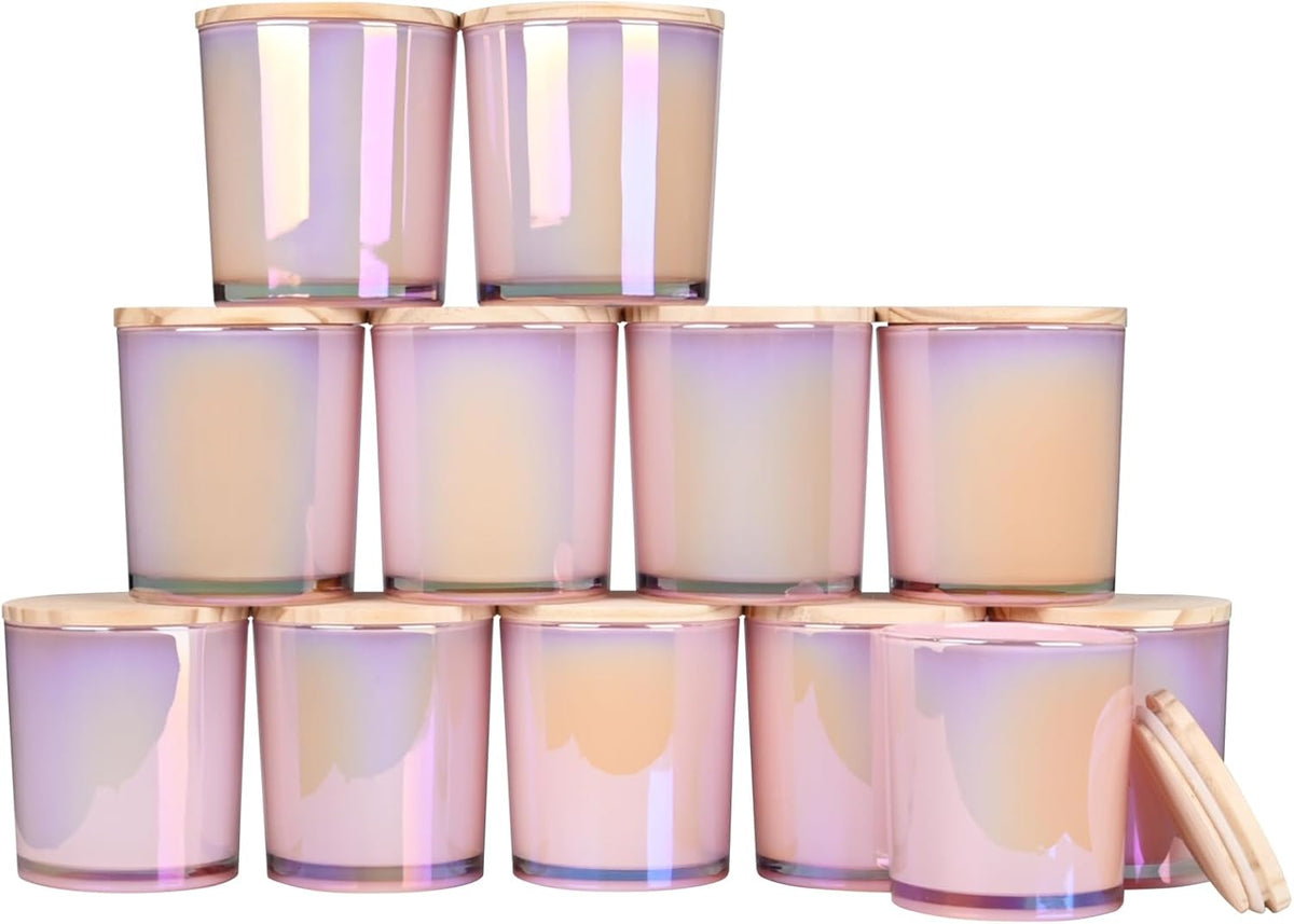 Thick Candle Jars for Making Candles 12 Pcs, 14 OZ Empty Jars with Wood Lids for Candle Making