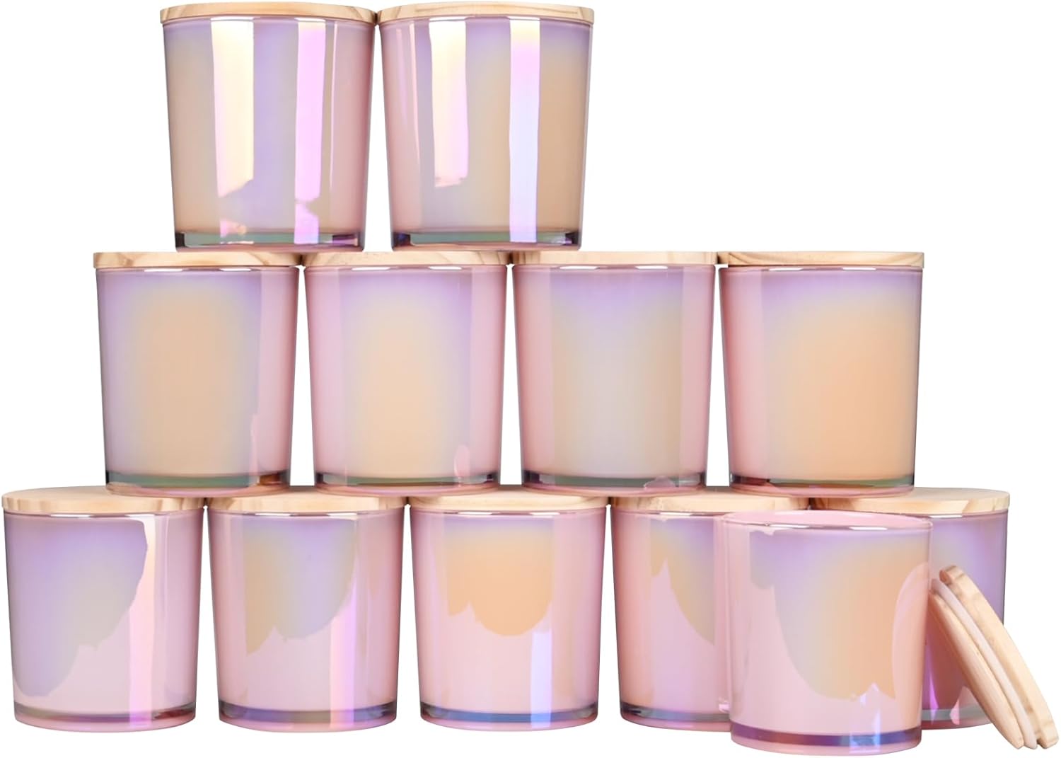 Thick Candle Jars for Making Candles 12 Pcs, 14 OZ Empty Jars with Wood Lids for Candle Making