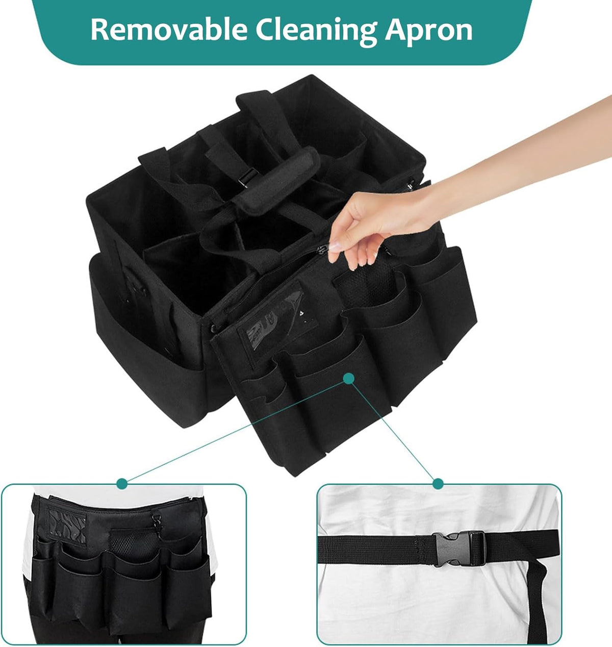 Qivine Cleaning Caddy with Handle, Cleaning Supply Caddy Foldable Tool Bag Cleaning Products