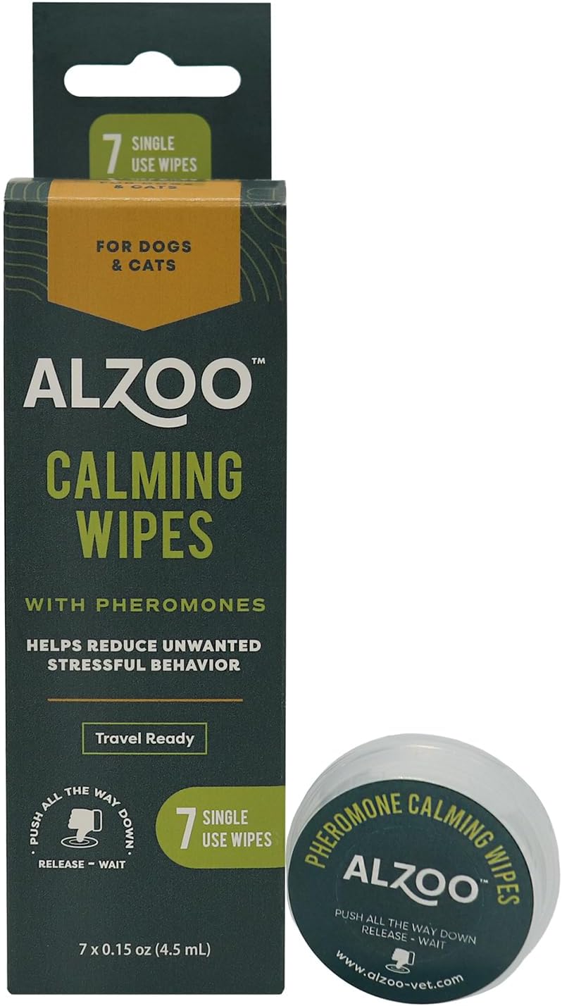ALZOO Calming Wipes with Pheromones for Cats and Dogs, On The Go Wipes Helps Reduce Stressful