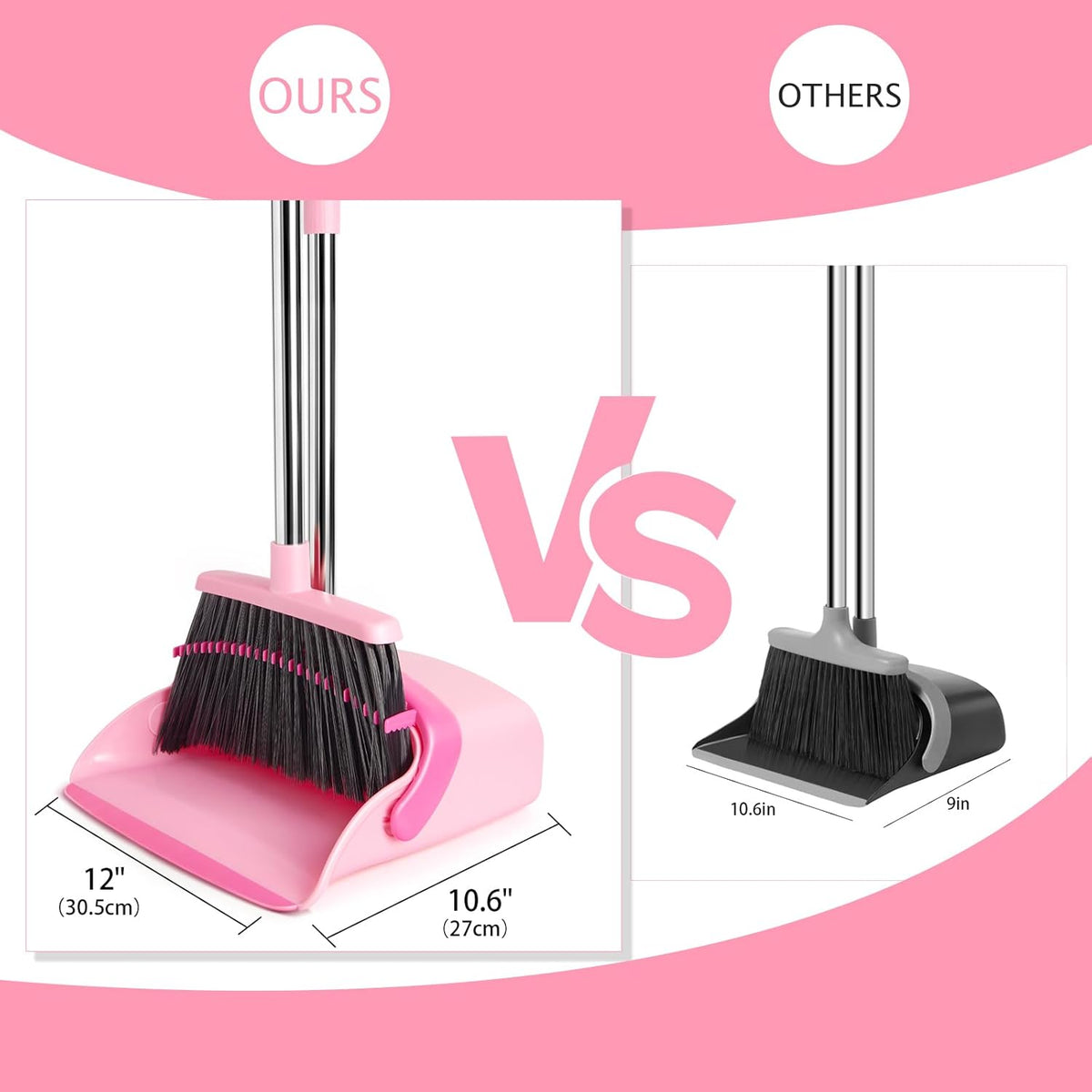 Broom and Dustpan Set, Dustpans with Broom Combo for Home, Heavy Dust Broom and Dustpan Combo, Long