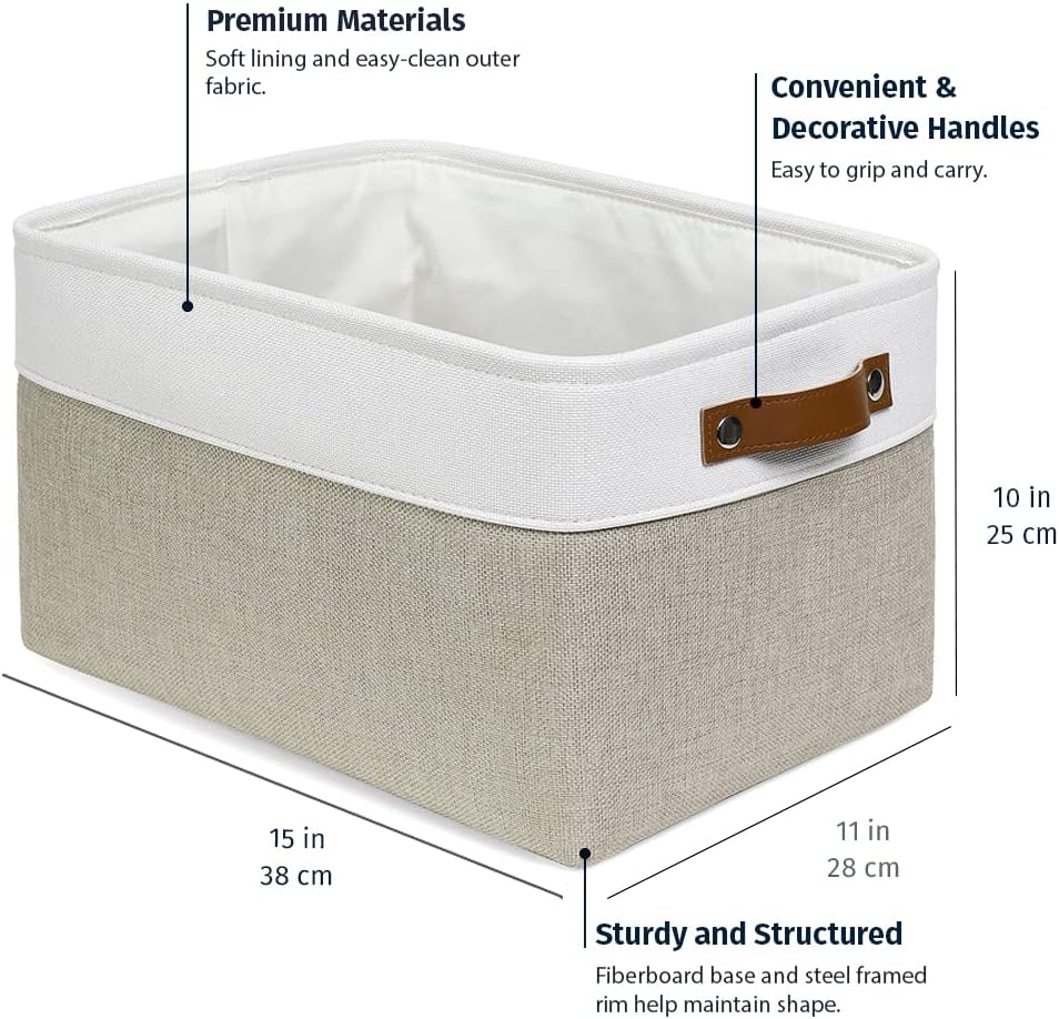 OrganiHaus Large Fabric Storage Baskets for Shelves 3 Pack, 15x11in Closet Storage Bins for