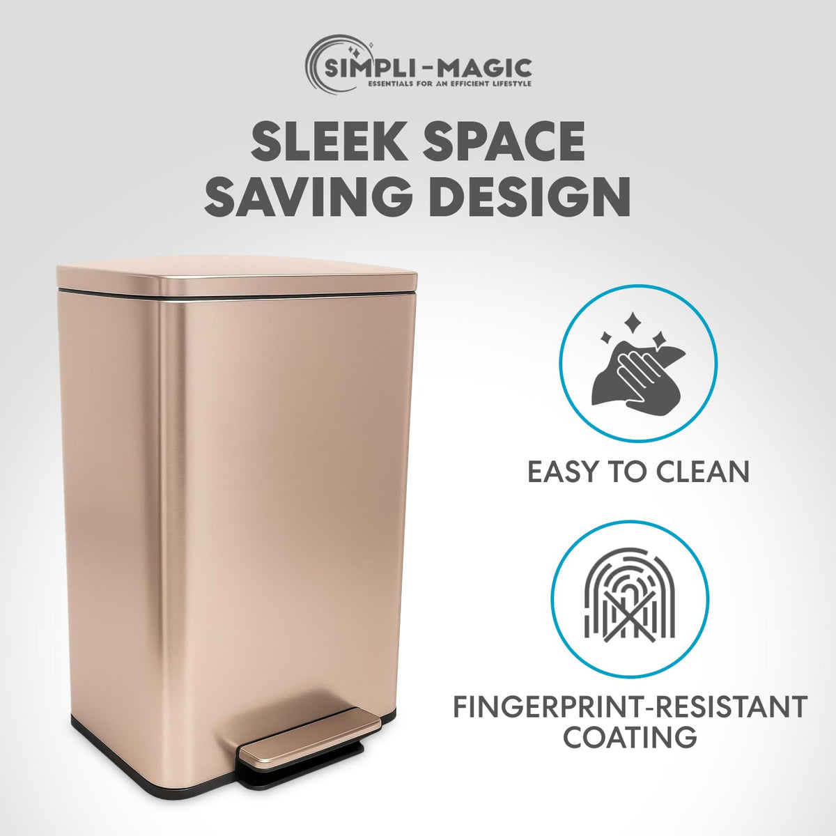 SIMPLI-MAGIC 13.2 Gallon (50L) Step Trash Can – Kitchen Garbage Can with Slow-Close Lid – Odor
