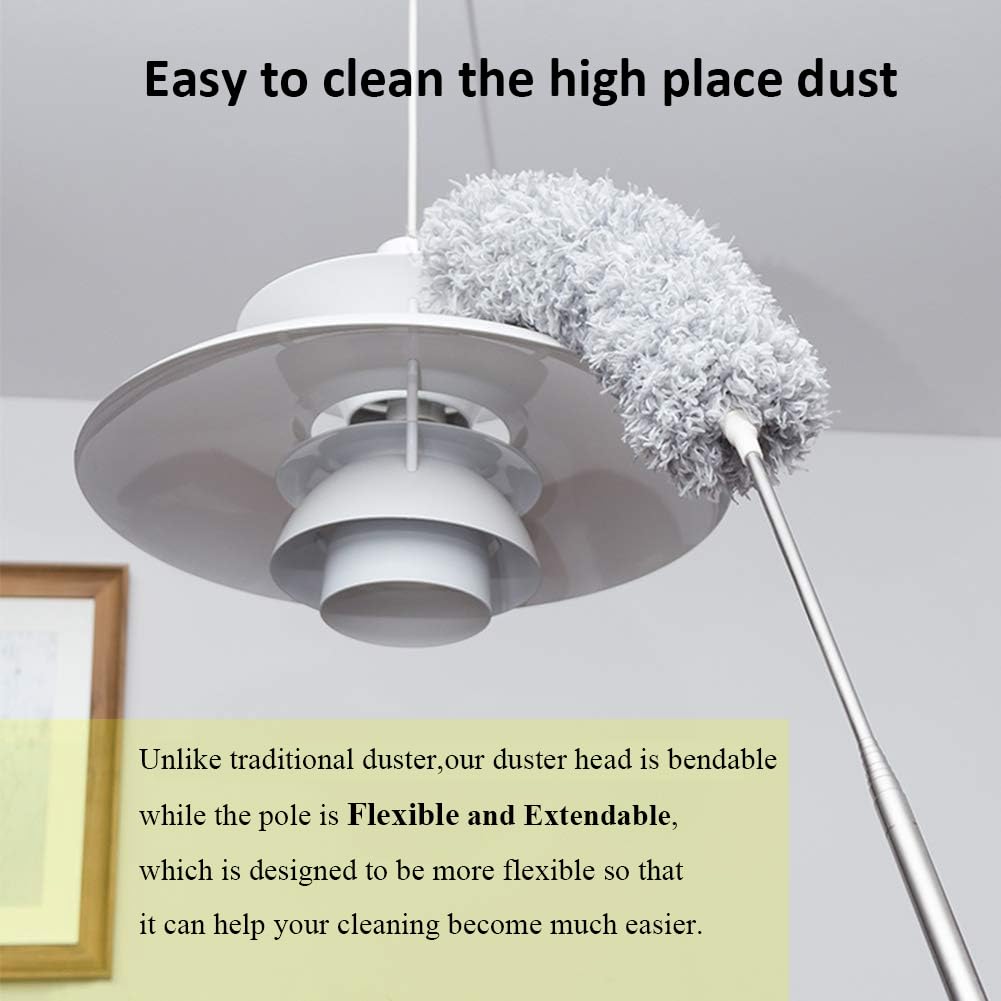 DELUX Microfiber Feather Duster Extendable Duster with 100 inches Extra Long Pole, Bendable Head &