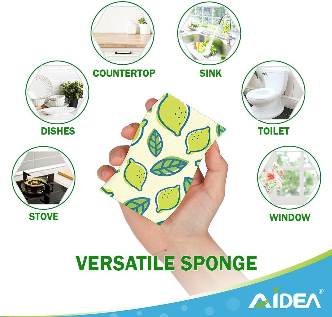 AIDEA Sponges Kitchen, Non-Scratch Scrub Sponge-24Count, Sponges for Non-Stick Cookware, Cellulose