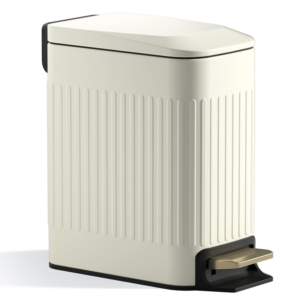 CEROELDA Small Bathroom Trash Can with Lid Soft Close-5L/1.3 Gal Slim Garbage Can-Metal Step