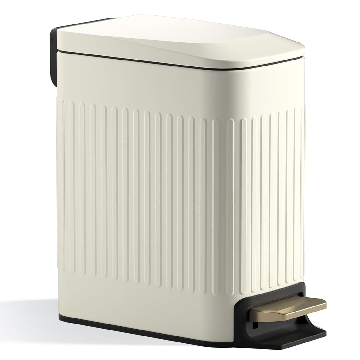 CEROELDA Small Bathroom Trash Can with Lid Soft Close-5L/1.3 Gal Slim Garbage Can-Metal Step