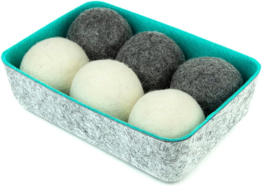 Three by Three Seattle Felt·Like·it!™ Wool Dryer Balls + Storage Bin: Reduce Drying Time, Static