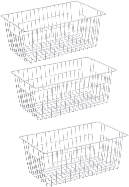Slideep Farmhouse Metal Wire Basket, Fridge Freezer Storage Organizer Bins with Handles for Kitchen