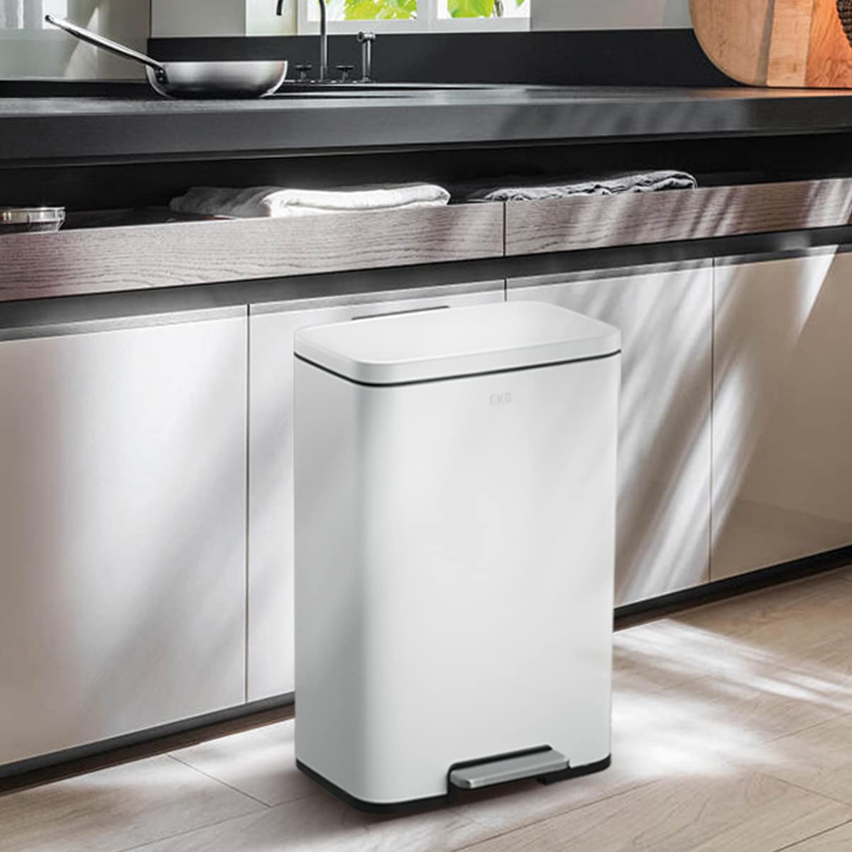 EKO Madison Matte White 50 Liter/13.2 Gallon Step Trash Can with Inner Liner - Fingerprint