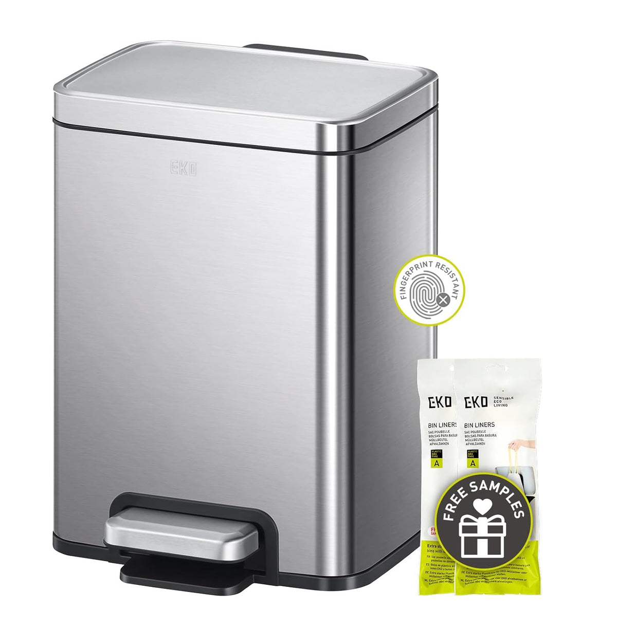 EKO Madison 6L / 1.6 Gal Bathroom Trash Can with Lid and Removable Inner Basket, Rectangular Small
