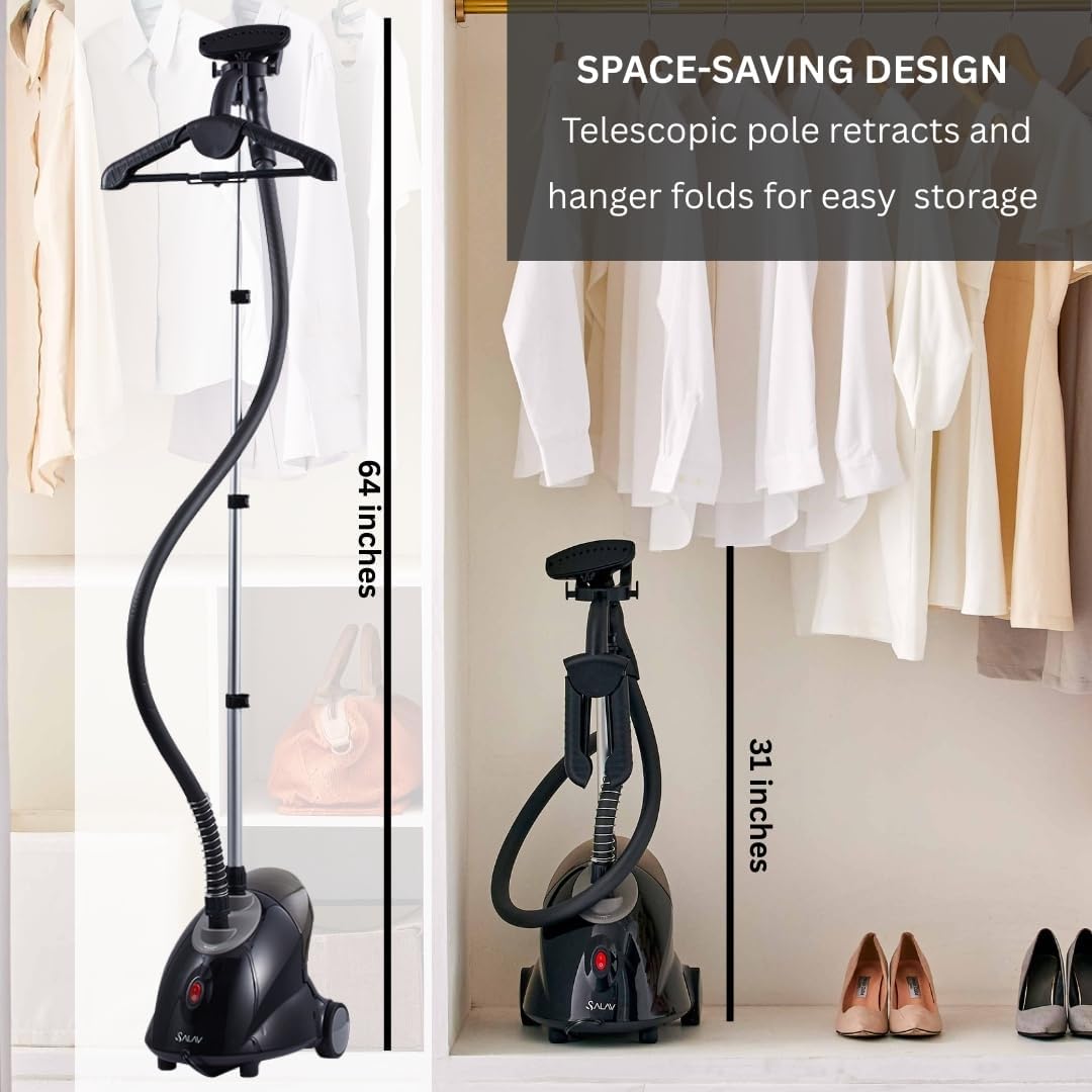 SALAV GS18-DJ Standing Garment Steamer with Roll Wheels for Easy Movement, 1.8L Water Tank for 1
