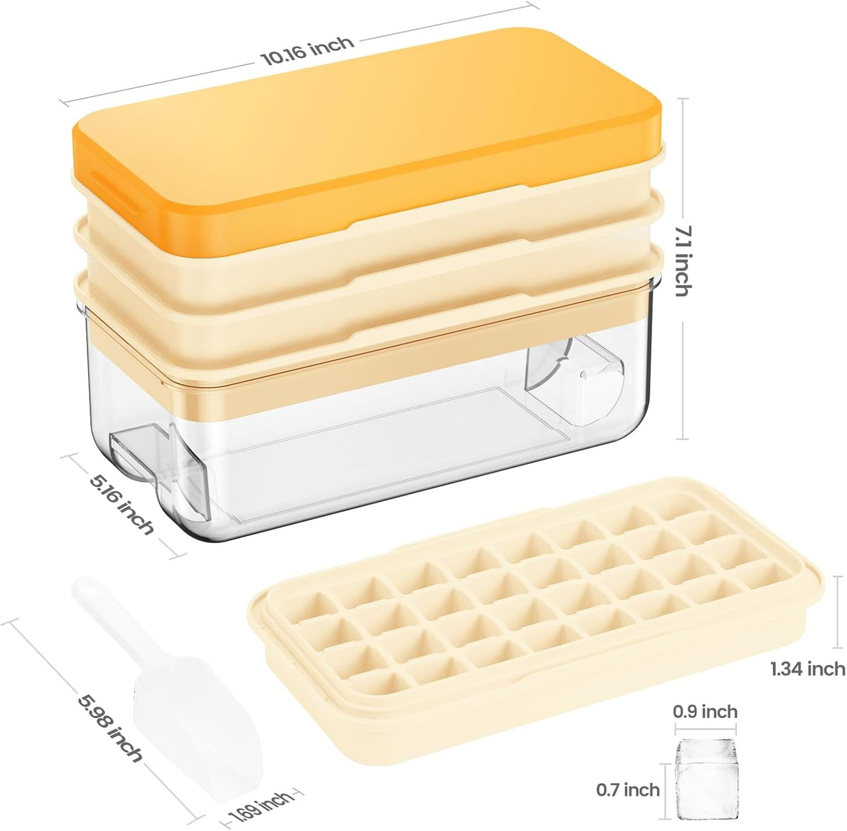 PHINOX Ice Cube Tray with Lid and Bin, 3 Pack Plastic Ice Cube Tray Molds, 96(4 * 8 * 3) pcs Ice