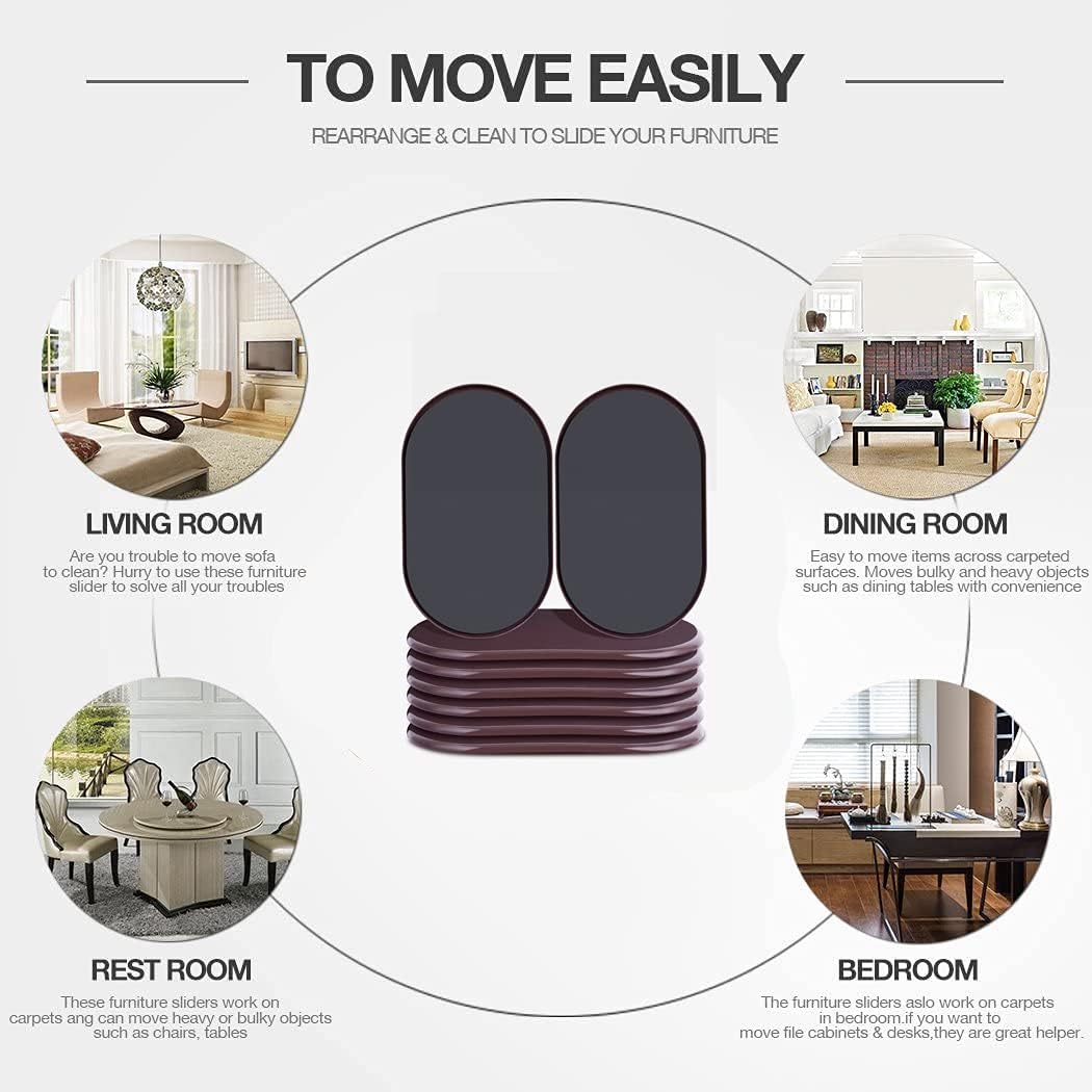 Reusable Large Furniture Sliders for Carpet, Furniture Movers Sliders, Carpet Movers Oval Heavy
