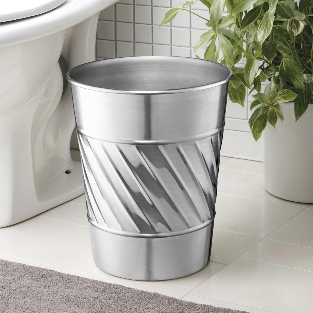 Monarch Abode Nickel Chrome Handcrafted Wave Embossed Metal Wastebasket for Home Office, Decorative