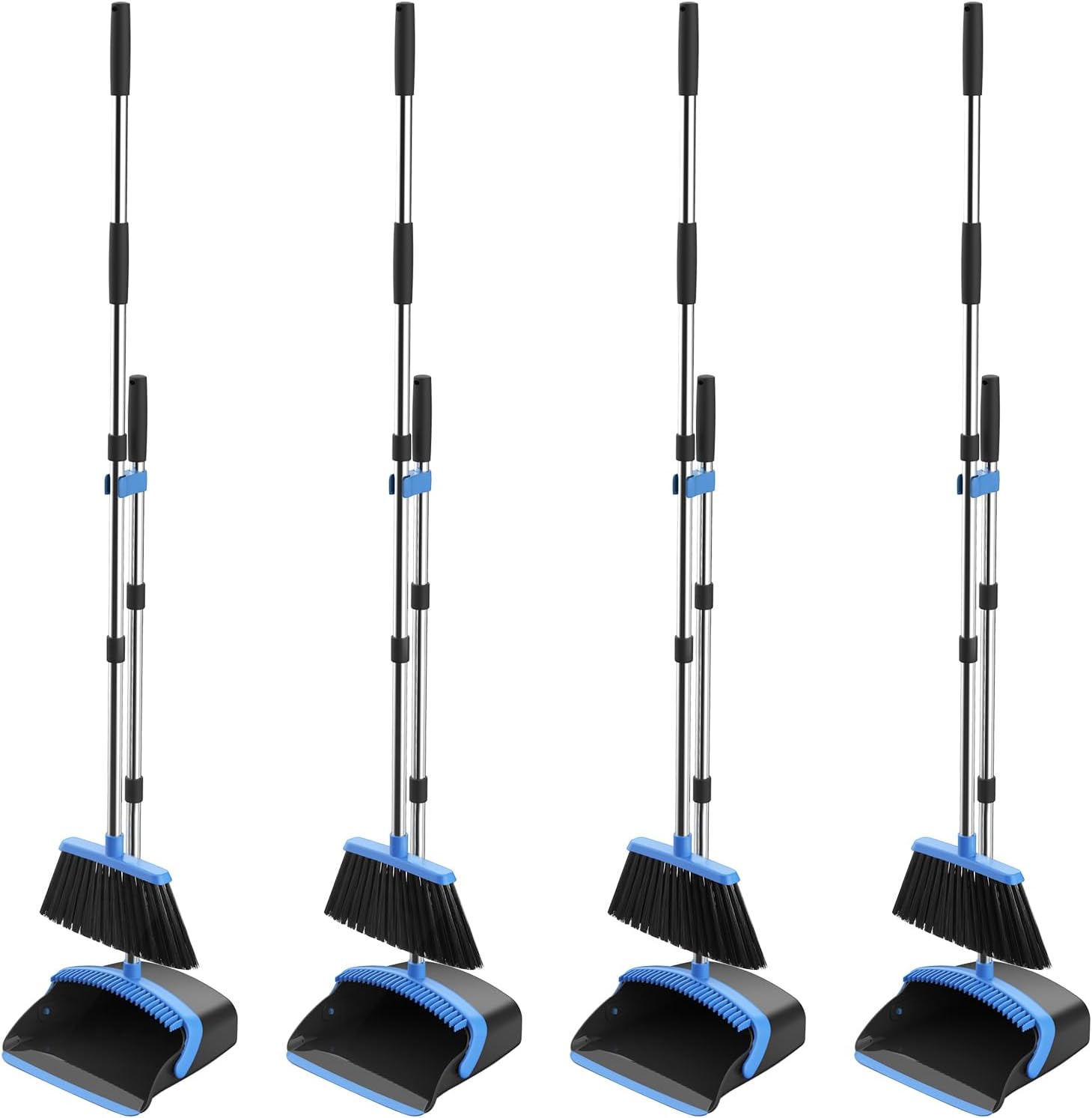 Broom and Dustpan Set, 52-in Long Adjustable Handle Broom Dustpan Combo with Dust pan Teeth to