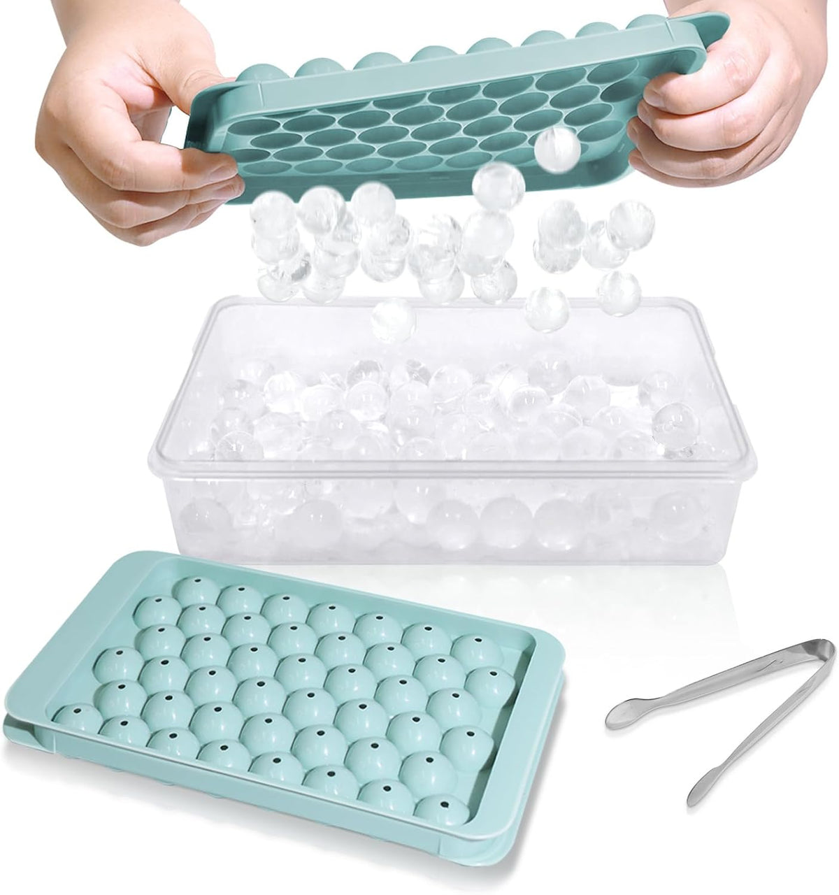 WIBIMEN Ice Cube Tray with Lid and Bin - Round Ice Trays for Freezer with Lid - Ice Cube Trays for