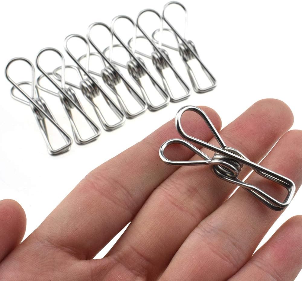 HAHIYO Clothespins Chip Clips All Metal Stainless Steel No Rust Stains Strong Grip in Heavy Wind