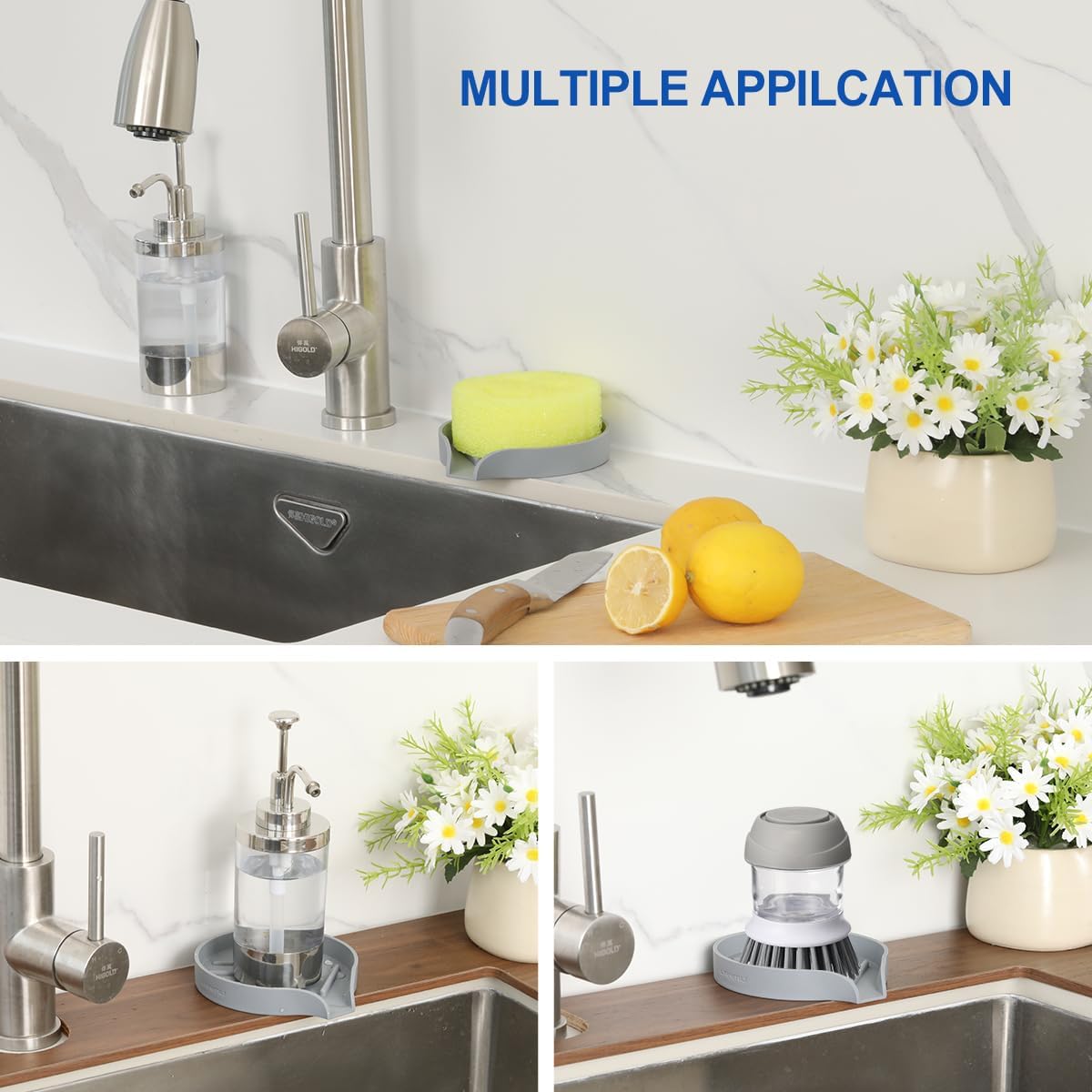 LANMU Silicone Smiley Face Sponge Holder for Kitchen Sink, Sink Caddy Organizer with Drainage for