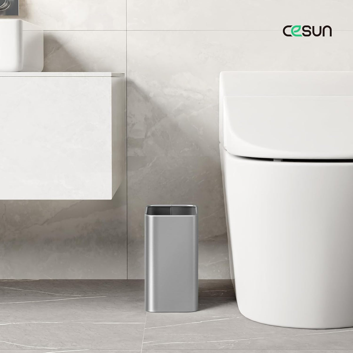 Cesun Small Bathroom Trash Can 2.1 Gallon Wastebasket, Modern Metal Garbage Can Office Waste