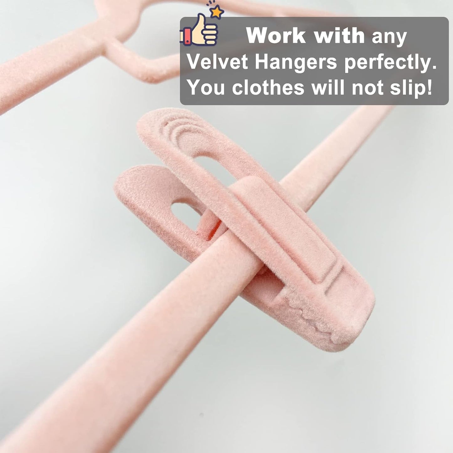 Light Pink Velvet Hanger Clips (60-Pack), Non-Slip Strong Hanger Clips for Velvet, Pants, Skirts &